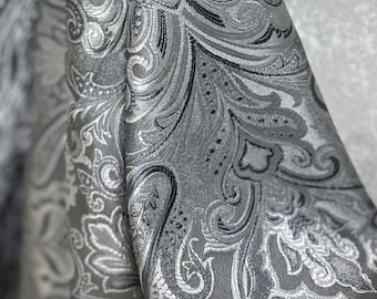 Luxury Silver Gray Paisley Damask Curtain Panel: Handmade Victorian Style Drapes