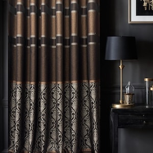 Art Deco Blackout Curtain Panel: Custom Abstract Rust Brown Gray Drapes