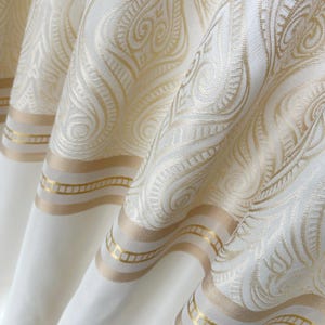 Cream Damask Curtain Panel: Victorian Floral Jacquard Satin Drapes