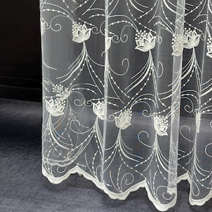 Floral Embroidered Lace Curtain: Custom Elegant French Style Sheer Tulle
