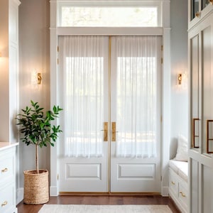 White Linen Sidelight Curtain: Custom French Door Panel, Rod Pocket