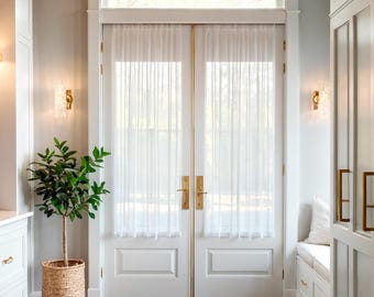White Linen Sidelight Curtain: Custom French Door Panel, Rod Pocket