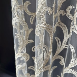 Golden Embroidered Lace Sheer Curtain: Luxury Arabic Style Tulle Voile
