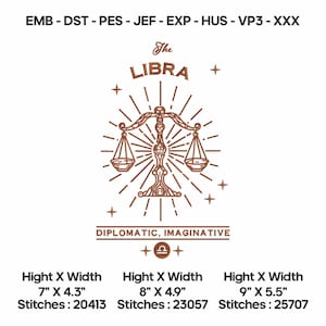 Zodiac Embroidery Design | Astrology, Horoscope, Constellation, Star Sign Art | Machine Digital File | Instant Download