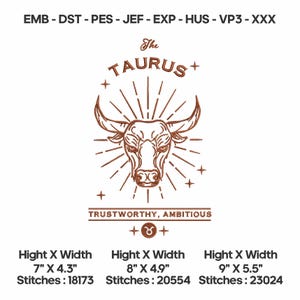 Zodiac Embroidery Design | Astrology, Horoscope, Constellation, Star Sign Art | Machine Digital File | Instant Download