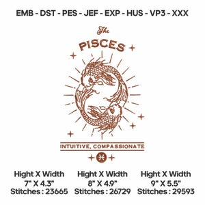 Zodiac Embroidery Design | Astrology, Horoscope, Constellation, Star Sign Art | Machine Digital File | Instant Download