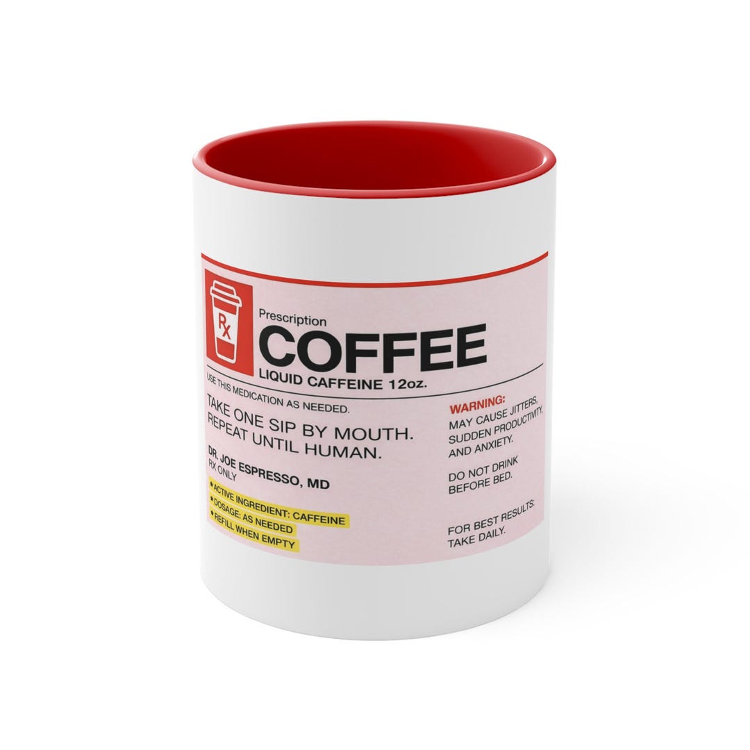 Coffee Prescription Mug | Caffeine Label Ceramic Mug, Pink Accent - Etsy