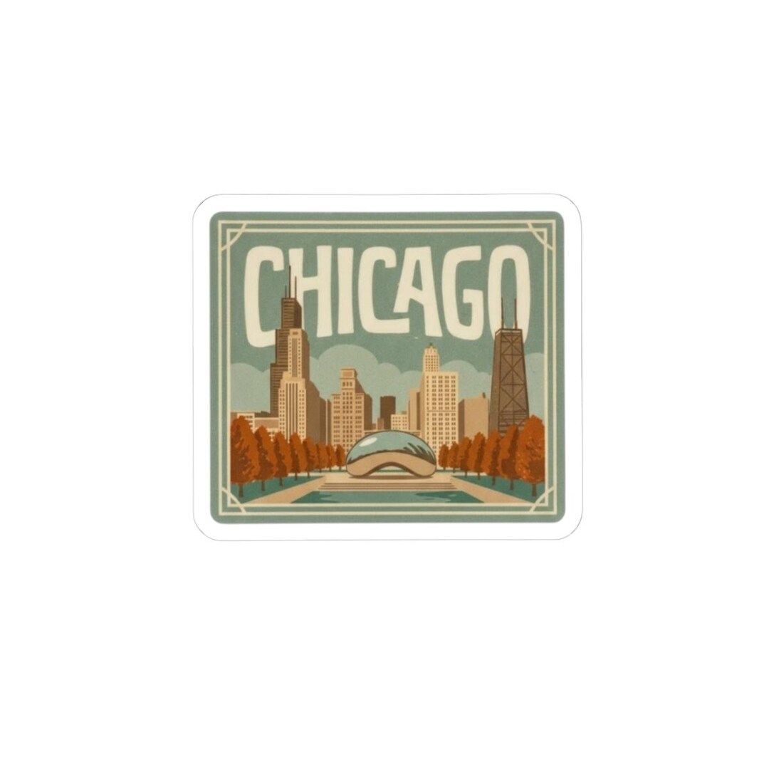 Chicago Skyline Sticker | Retro City Travel Decal, Bean & Skyline Kiss ...