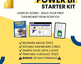 Power BI Starter Kit: eBook + Dashboard Template + Sample Data + DAX Cheat Sheet