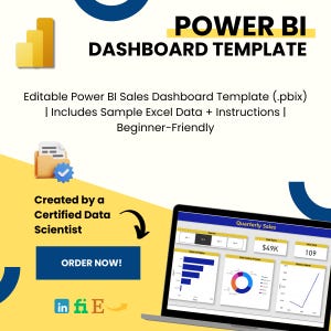 Editable Power BI Sales Dashboard Template (.pbix) | Includes Sample Excel Data + Instructions | Beginner-Friendly