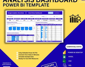 Google Analytics Power BI Dashboard | Website Traffic & KPI Tracker Template (.PBIX)