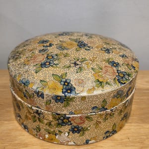 Vintage papier-mâché floral box and 7 coasters. Possibly Highmount, stamped foreign.
