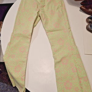 Vintage Zara Funky Flower Print Green & Pink Denim Jeans Size 8