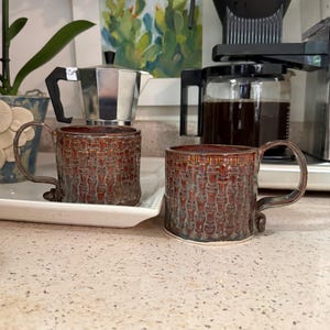 Handmade Basket Weave Ceramic Mug, Dark Brown Stoneware Coffee Cup, Artisan Pottery