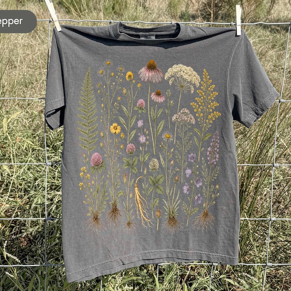 Comfort Colors® Wildflower Shirt, Vintage Botanical Floral Tee, Cottagecore Flower Graphic Tshirt, Boho Garden Gift for Her, Nature Lover