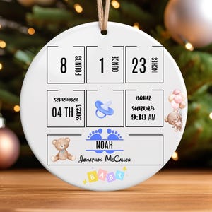 Personalized Birth Announcement Ornament, Custom Newborn Baby Birth Stats Keepsake, Customized Baby Shower Gift, Nursery Decor Present