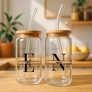 Personalized Glass Cup with Lid and Straw, Custom Iced Coffee Cup, Beer Tumbler, Bridesmaids Gifts, Bridesmaid Proposal, Bridesmaid Tumbler
