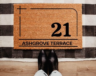 Brush Door Mat Personalised Front Door Mat Custom Printed First Home Couple's Gift Modern Address