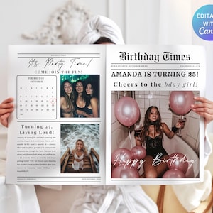 Birthday Newspaper Template, Custom Newspaper Large, The Birthday Times Newspaper Canva Template, Photoshoot Birthday Party Invite Newspaper