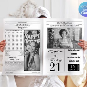 Birthday Newspaper Canva Template, Birthday Newspaper Template, Birthday Program, Large Birthday Newspaper, Editable Newspaper Itinerary