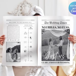 Wedding Newspaper Template with Photo, Wedding Newspaper Template, Wedding Program, Newlywed Times, Editable Newspaper Itinerary, Wedding