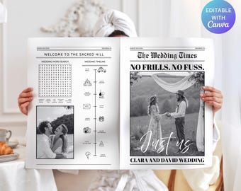 Wedding Newspaper Template with Photo, Wedding Newspaper Template, Wedding Program, Newlywed Times, Editable Newspaper Itinerary, Wedding
