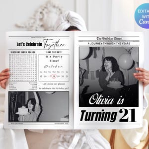 Editable Birthday Newspaper Template, Newspaper For Birthday Invitations, Large Newspaper Canva Template ,Newspaper Birthday Print