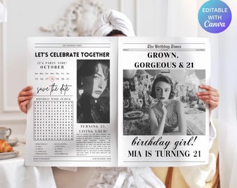 Plantilla de periódico de cumpleaños de Canva, periódico de cumpleaños editable, plantilla de periódico grande, periódico de cumpleaños para fotografía