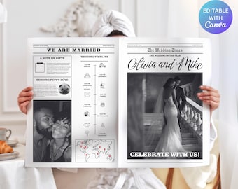 Wedding Newspaper Template with Photo, Wedding Newspaper Template, Wedding Program, Newlywed Times, Editable Newspaper Itinerary, Marriage