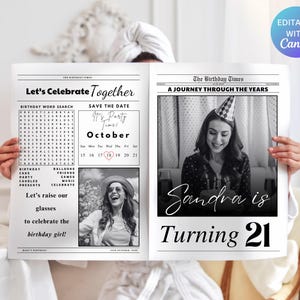 Editable Birthday Newspaper Template, Newspaper Birthday Invitations, Large Folded Newspaper Canva Template ,Newspaper Print