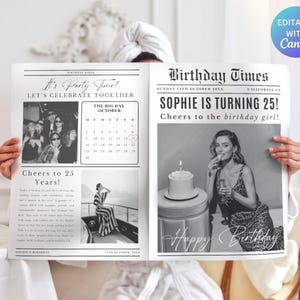 Canva Birthday Newspaper Template, Editable Newspaper Birthday, Large Newspaper Template, Birthday Newspaper For Photography