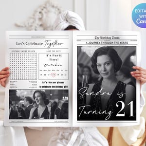 Birthday Newspaper Canva Bierhday Template, Birthday Newspaper Template, Birthday Program, Large Birthday Newspaper, Editable Newspaper