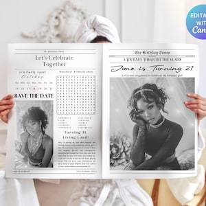 Birthday Newspaper Canva Template, Birthday Newspaper Template, Birthday Program, Large Birthday Newspaper, Editable Newspaper Itinerary