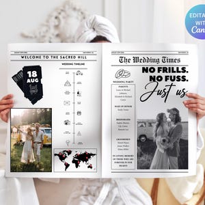 Wedding Newspaper Template with Photo, Wedding Newspaper Template, Wedding Program, Newlywed Times, Editable Newspaper Itinerary, Marriage