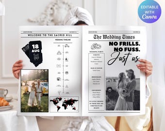 Wedding Newspaper Template with Photo, Wedding Newspaper Template, Wedding Program, Newlywed Times, Editable Newspaper Itinerary, Marriage