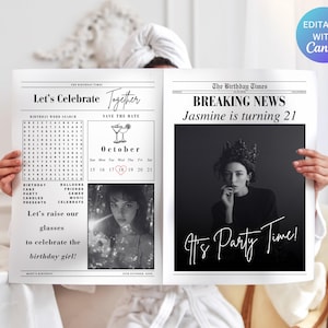 Birthday Newspaper Template, Custom Newspaper Large, The Birthday Times Newspaper Canva Template, Photo Birthday Party Invite Newspaper