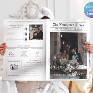 Wedding Newspaper Template with Photo, Wedding Newspaper Template, Wedding Program, Newlywed Times, Editable Newspaper Itinerary, Marriage