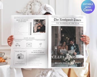 Wedding Newspaper Template with Photo, Wedding Newspaper Template, Wedding Program, Newlywed Times, Editable Newspaper Itinerary, Marriage