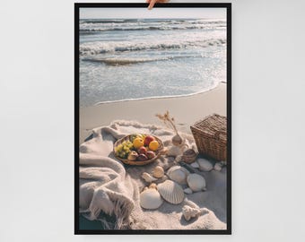 Beach Picnic Still Life Wall Art – Framed Poster Print – Coastal Kitchen Decor or Cottagecore Gift – 3 Size Options