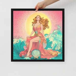 Poster Pop Art della dea greca Afrodite con cornice, stampa artistica AI, carta opaca, decorazione da parete in bianco e nero o legno, diverse dimensioni