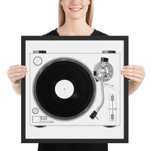 Stampa artistica minimalista in vinile con linee – Decorazione da parete con giradischi in bianco e nero, opera d'arte moderna da studio musicale, semplice idea regalo per DJ