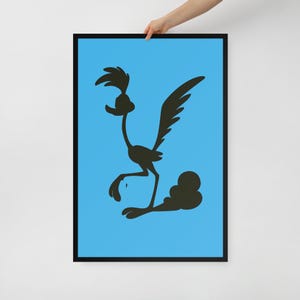 Póster de Correcaminos para pared – Silueta minimalista enmarcada de dibujos animados – Decoración de Looney Tunes – Disponible en varios tamaños