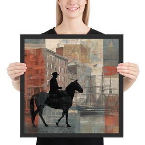 Arte mural de collage de Boston enmarcado / Póster de ciudad histórica revolucionaria / Decoración colonial americana / Impresión física