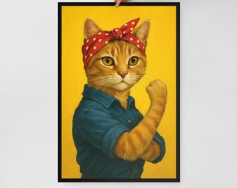 Rosie the Riveter Cat Framed Print – Feminist Home Office Decor