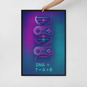 Arcade Wall Art – Framed Poster Print – Gamer DNA Neon Decor – 3 Size Options