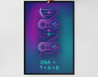 Arcade Wall Art – Framed Poster Print – Gamer DNA Neon Decor – 3 Size Options