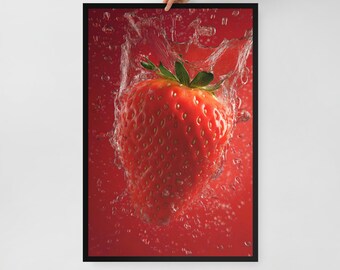 Strawberry Underwater Wall Art – Framed Poster Print – Kitchen Decor or Sweet Gift Idea – 3 Size Options