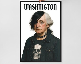 George Washington Emo Wall Art – Framed President Portrait – Punk Political Decor – Dead Presidents Print