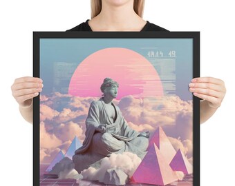 404 Enlightenment Vaporwave Surrealist Wall Print – Framed Poster About Broken Spirituality and Error Code Era Self-Improvement