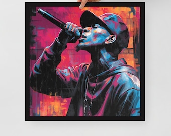 Graffiti Hip Hop Portrait Framed AI Art Print Matte Paper Wall Decor In Black White Or Wood Multiple Sizes